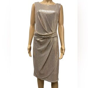 Calvin Klein Metallic Gold Sequin Sleeveless Zip Back Cocktail Dress Womens 14